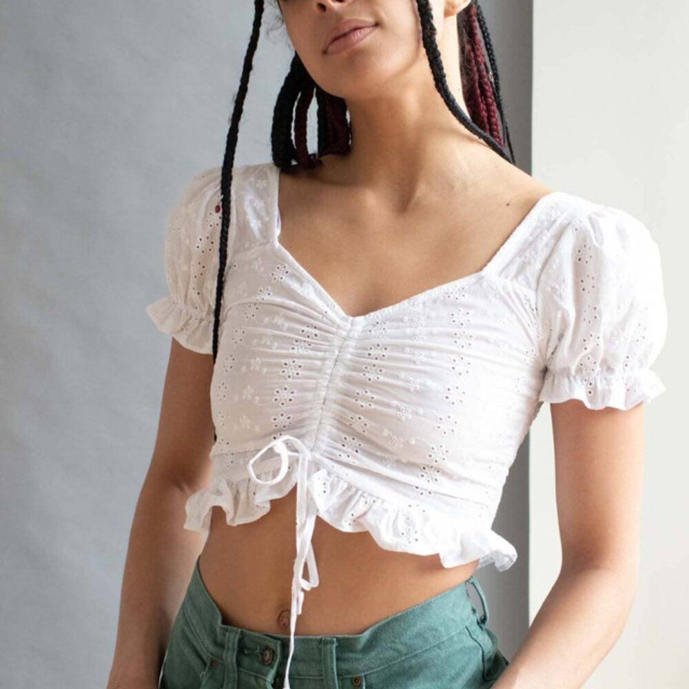 NWT Storets White‎ Eyelet Cinched Front Crop Top S/M
